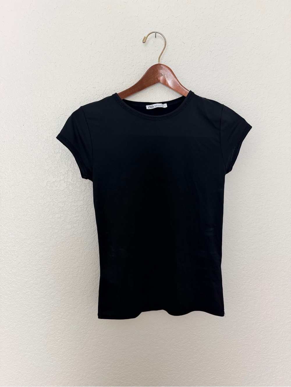 ZARA Polyamide Baby Tee Black Crew Neck Short Sleeve Shirt size Medium